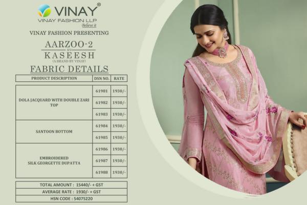 Vinay Kaseesh Aarzoo 2 Dola Silk Designer Dress Material Collection